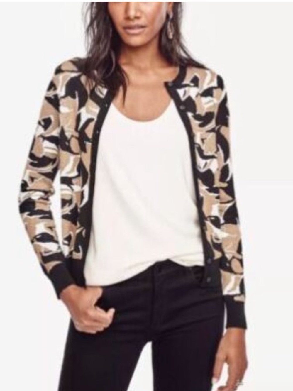 Ann Taylor Gold and Black Abstract-Print Cardigan